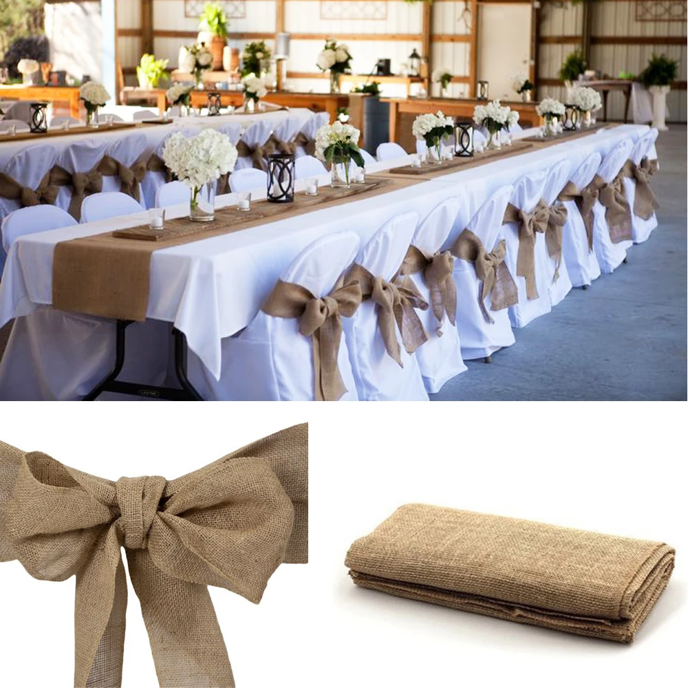 

10pcs 12"x 108" Vintage Country Jute Hessian Burlap Table Runner Rustic Wedding Party Venue Decoration 30*275cm