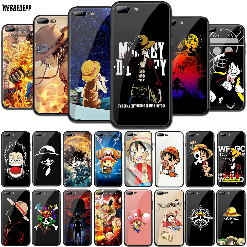 WEBBEDEPP ONE PIECE Monkey D Luffy Tempered Glass TPU Cover for Apple iPhone 6 6S 7 8 Plus 5 5S SE XR X XS 11 Pro MAX Case | Мобильные