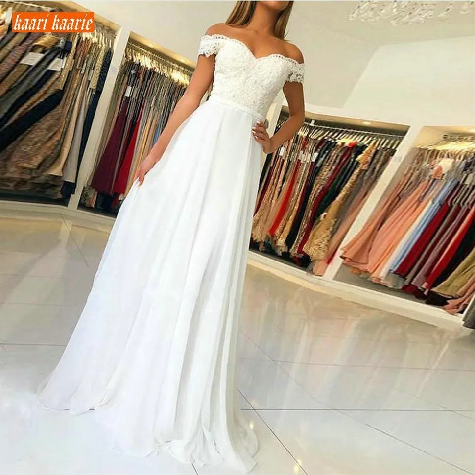 Elegant Boho Chiffon A Line White Wedding Gowns Off The Shoulder Appliques Lace Wedding Dresses Zipper Back Buttons Bridal Dress
Elegant Boho Chiffon A Line White Wedding Gowns Off The Shoulder Appliques Lace Wedding Dresses Zipper Back Buttons Bridal Dress