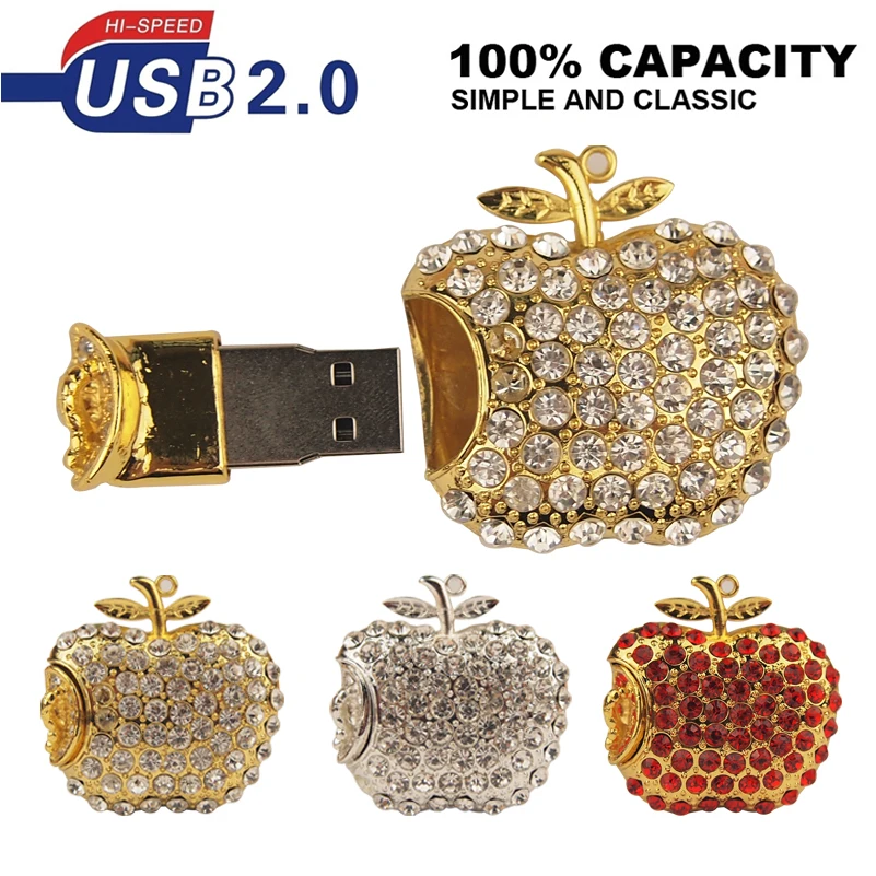 Jewelry Apple USB Flash Drives 32GB 16GB 8GB 4GB 128MB Pendrive Diamond Pen Drive Gift USB Memory Stick Flash Card Key USB 2.0
Jewelry Apple USB Flash Drives 32GB 16GB 8GB 4GB 128MB Pendrive Diamond Pen Drive Gift USB Memory Stick Flash Card Key USB 2.0