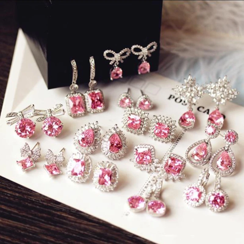 Fashion Pink Zircon Love Heart Stud Earring Bowknot Rose Camellia Flower Cuff Earring 925 Silver Ear Pin Women Wedding Jewelry
Fashion Pink Zircon Love Heart Stud Earring Bowknot Rose Camellia Flower Cuff Earring 925 Silver Ear Pin Women Wedding Jewelry