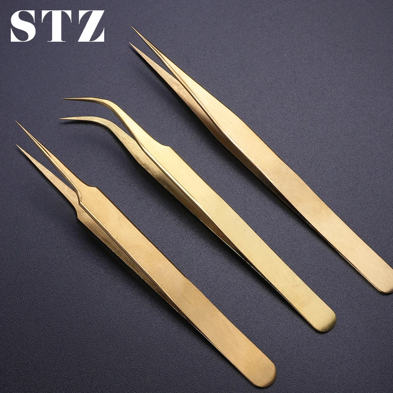 STZ 3pcs Straight+Curved Tweezers Set Clip For Eyelashes Lash Extension Curler Lamination Golden Make-up Nail Accessory G01-03
STZ 3pcs Straight+Curved Tweezers Set Clip For Eyelashes Lash Extension Curler Lamination Golden Make-up Nail Accessory G01-03