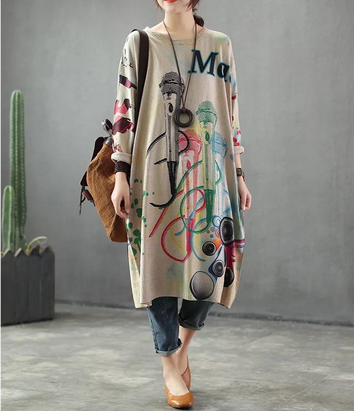2019 Women O-Neck Print Pattern Vintage Streetwear Casual Dress Retro Loose Women New Knitting Dress 2101683
2019 Women O-Neck Print Pattern Vintage Streetwear Casual Dress Retro Loose Women New Knitting Dress 2101683