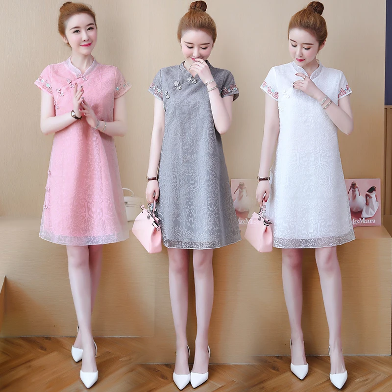 Summer Fashion New Women National Cheongsam Loose Large Size Vintage Lace Women Short Dress Female White Qipao Dresses
Summer Fashion New Women National Cheongsam Loose Large Size Vintage Lace Women Short Dress Female White Qipao Dresses
