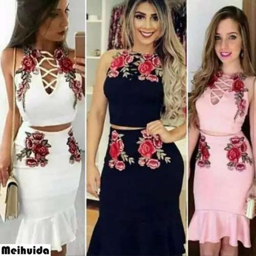 Hirigin Fashion Women Summer Embroidery Crop Top Floral Pencil Skirt Celeb Two Piece Evening Party Clothes Set 
Hirigin Fashion Women Summer Embroidery Crop Top Floral Pencil Skirt Celeb Two Piece Evening Party Clothes Set
