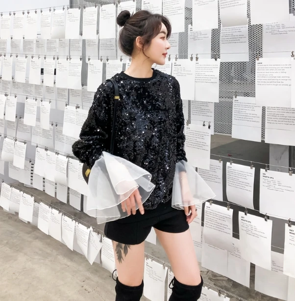 New sequined bathrobe for spring wear in 2019 with thick black lotus leaf sleeves J201904000039
New sequined bathrobe for spring wear in 2019 with thick black lotus leaf sleeves J201904000039