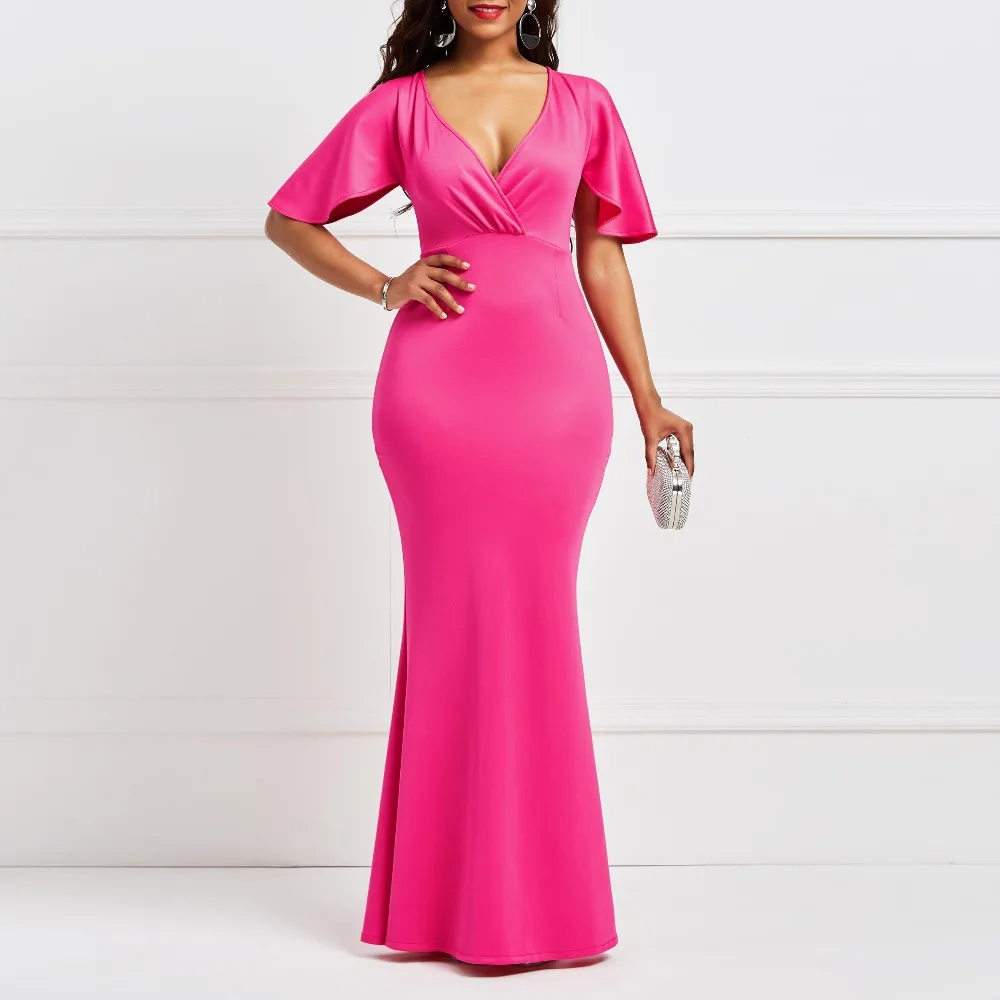 Women Maxi Dresses Plus Size trumpet Mermaid Sexy Deep V Plain Bodycon Party Dinner Short Sleeve Dress Elegant robe femme ete
Women Maxi Dresses Plus Size trumpet Mermaid Sexy Deep V Plain Bodycon Party Dinner Short Sleeve Dress Elegant robe femme ete