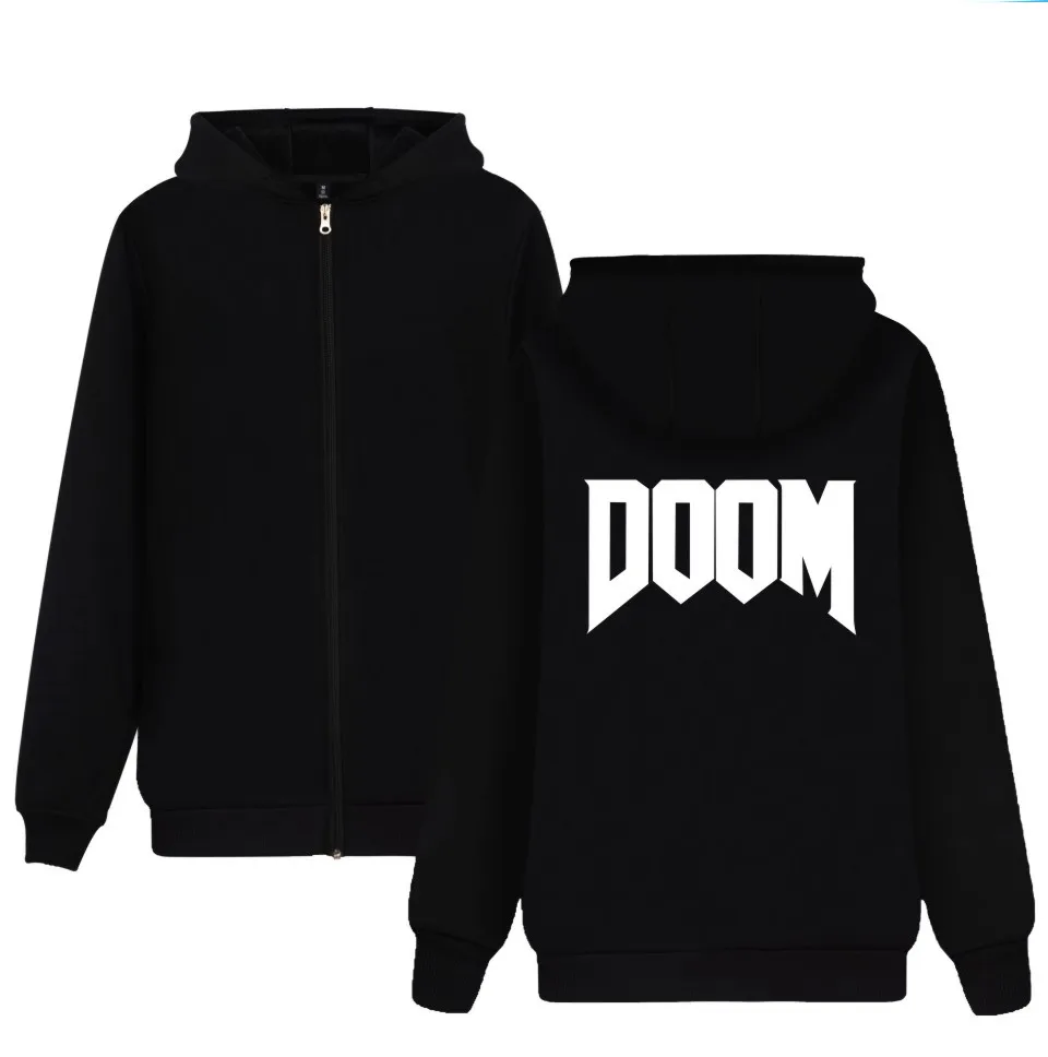 Шутер от первого лица игровые толстовки с капюшоном символикой игры DOOM на молнии