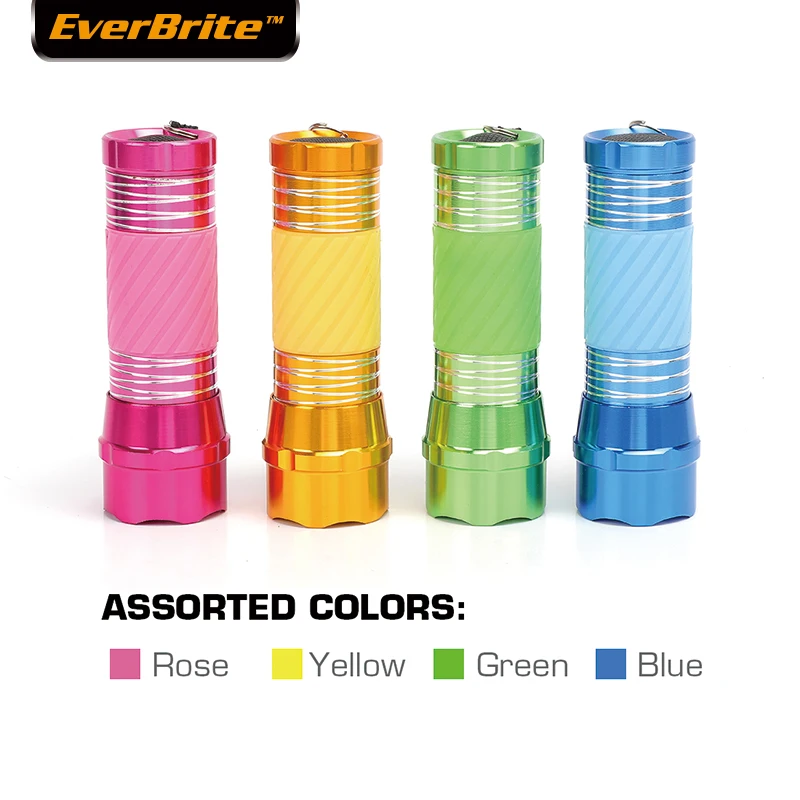 

EverBrite MINI LED Flashlight 4-Pack Aluminum Flashlight (W/O BATTERY)Party Favors Colors Assorted with Handle Glow in Dark