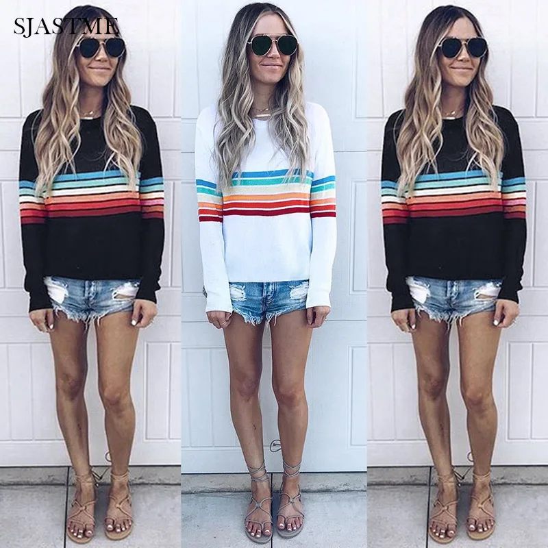 Women's Round Neck Long Sleeve Colorful Striped Top Fashion Contrast Color Striped Casual Tops T-Shirt Black White Shirts
Women's Round Neck Long Sleeve Colorful Striped Top Fashion Contrast Color Striped Casual Tops T-Shirt Black White Shirts