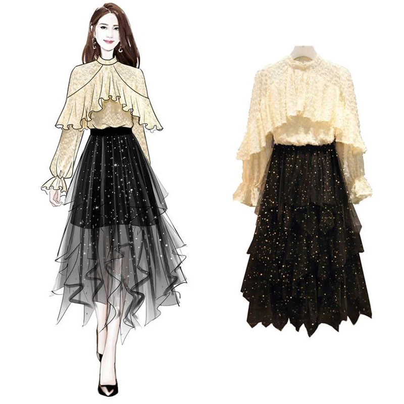 2019 Spring Women Tracksuit Femme Blouse And Mesh Skirt 2 Two Piece Set Outfits Femenino Plus Size 3XL Slim Suits Clothes F208
2019 Spring Women Tracksuit Femme Blouse And Mesh Skirt 2 Two Piece Set Outfits Femenino Plus Size 3XL Slim Suits Clothes F208