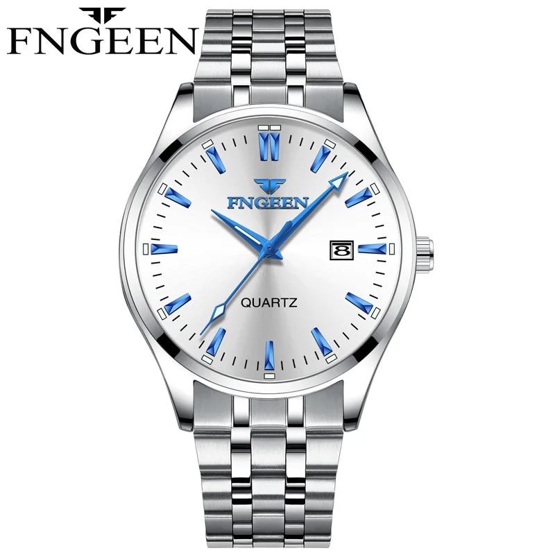 

FNGEEN Mens Watch Top Luxury Brand Watch Men Full Steel Quartz Wrist Watches Calendar Watch Male Clocks Relogio Masculino