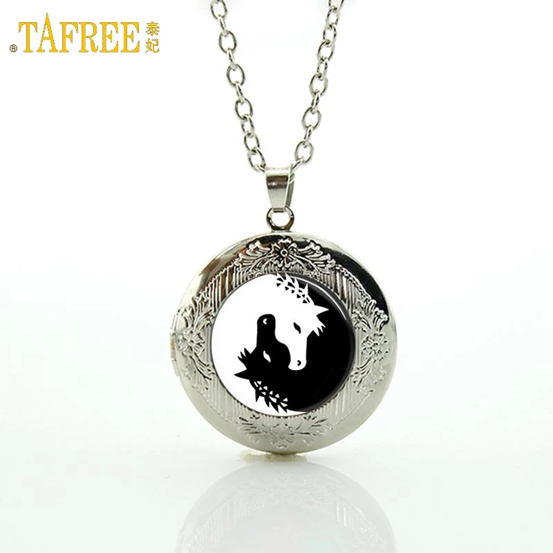 Ожерелье TAFREE Yin Yang с лошадью черно белое стекло кабошон единорог художественное