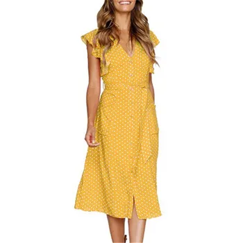 Women Sheath Dress Nice Dot Print Tank Dress Sexy Ruffles Sleeveless Casual V-Neck Knee-Length Summer Vestido De Festa
Women Sheath Dress Nice Dot Print Tank Dress Sexy Ruffles Sleeveless Casual V-Neck Knee-Length Summer Vestido De Festa