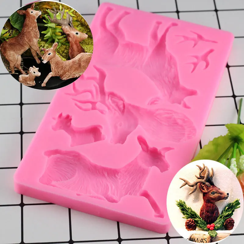 

Mujiang Elk Deer Head Antlers Chocolate Silicone Mold Christmas Fondant Cake Decorating Tools 3DCraft Jelly Pudding Candy Moulds