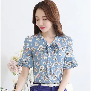 Flower Printed Lady Fashion Chiffon Blouses Plus Size S-3XL Bow Decor Blue Color Women Summer Casual Shirts
Flower Printed Lady Fashion Chiffon Blouses Plus Size S-3XL Bow Decor Blue Color Women Summer Casual Shirts