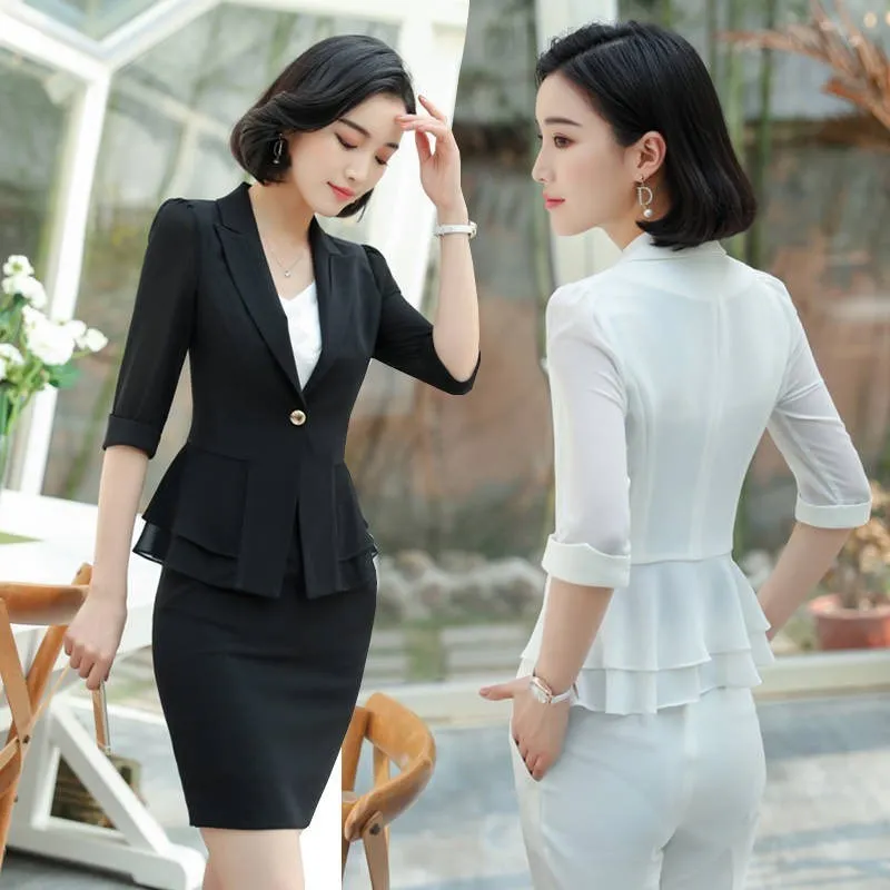 2019 Spring Summer Half Sleeve Formal Women Business Suits OL Styles Professional Ladies Office Work Wear Female Uniforms Sets
2019 Spring Summer Half Sleeve Formal Women Business Suits OL Styles Professional Ladies Office Work Wear Female Uniforms Sets