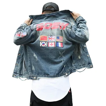 Autumn High Street Style Men Brand National flags of the world Print Denim jacket Coats Vintage Frayed Hole Casual Outerwear
Autumn High Street Style Men Brand National flags of the world Print Denim jacket Coats Vintage Frayed Hole Casual Outerwear