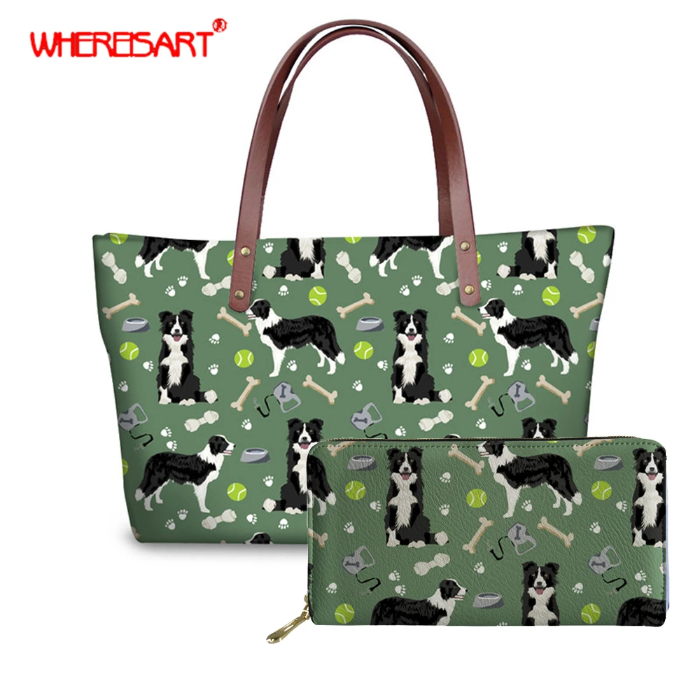 WHEREISART Purses and Handbags Women Casual Bags Two Pieces Set border Collie Prints Women Handbag PU Leather Ladies Hand Bags
WHEREISART Purses and Handbags Women Casual Bags Two Pieces Set border Collie Prints Women Handbag PU Leather Ladies Hand Bags