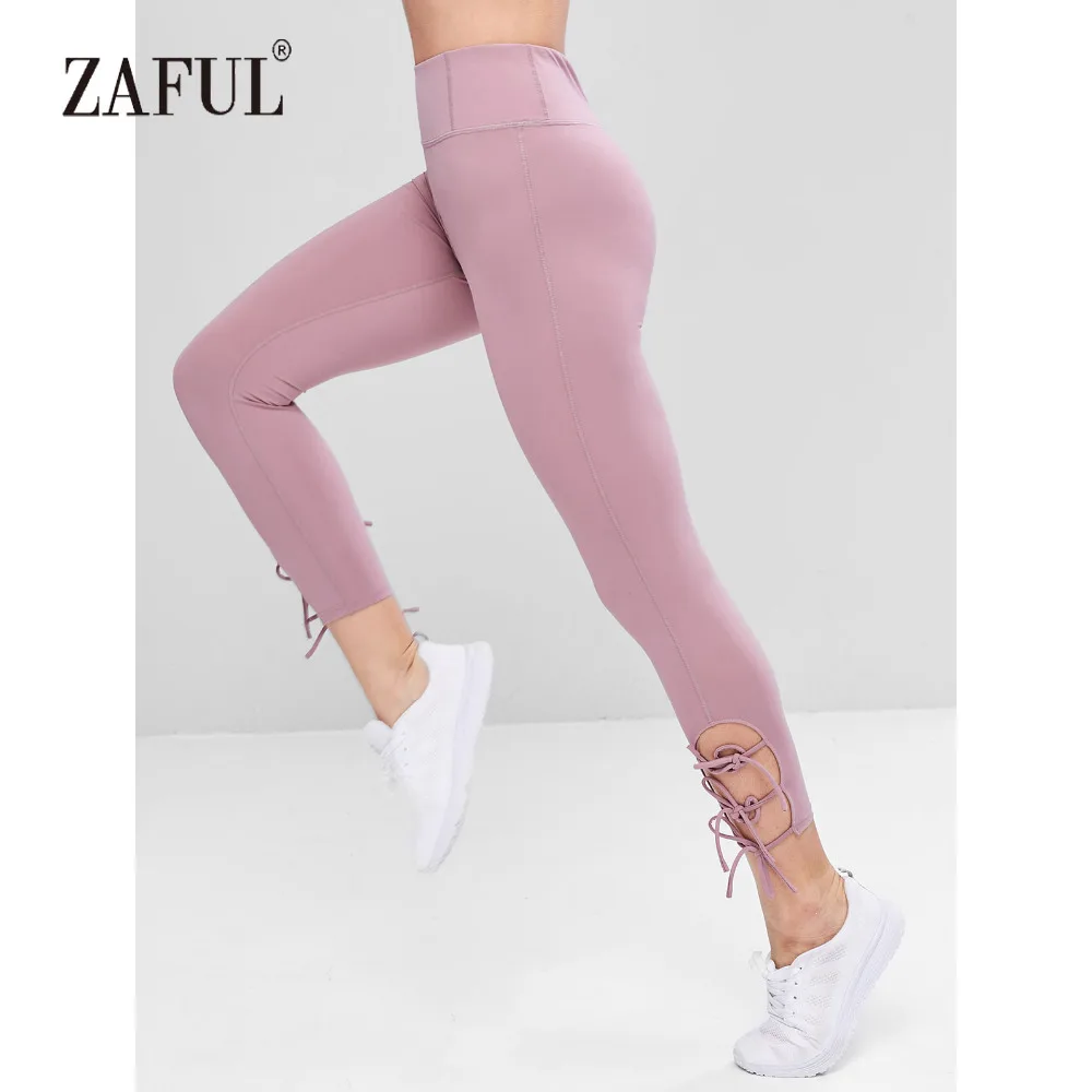 

ZAFUL Yoga Pants Active Side Tie Tight Leggings Mauve Sports Leggings High Waisted Tight Slim Fit Solid Women Yoga Leggings