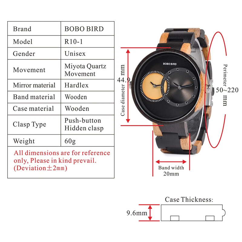 BOBO BIRD Fashion Dual Time Zone Wooden Watch BOBO BIRD Fashion Dual Time Zone Wooden Watch