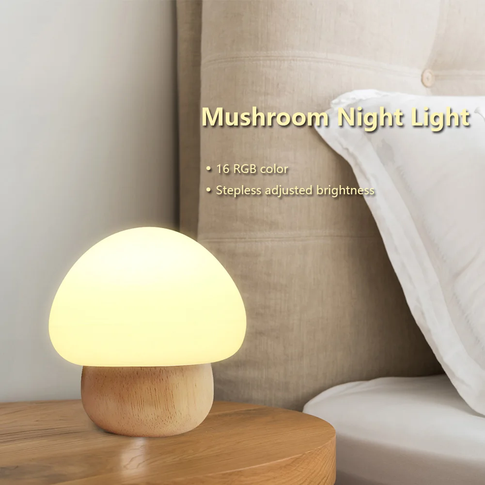 Wooden Mushroom LED Night Light Multicolor RGB Wireless Remote Dimmable Silicone Mood Nightlight For Children Baby Gift
Wooden Mushroom LED Night Light Multicolor RGB Wireless Remote Dimmable Silicone Mood Nightlight For Children Baby Gift