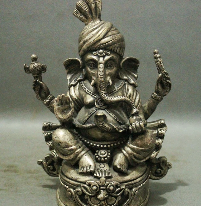 7" Tibet Buddhist Old Silver Ganapati Ganesh Lord Ganesha Elephant Buddha Statue
7" Tibet Buddhist Old Silver Ganapati Ganesh Lord Ganesha Elephant Buddha Statue