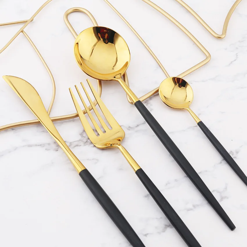 Black Gold Spoon and Fork Portable Cutlery Set Forks Knives Spoons 18/10 Stainless Steel Silverware Mirror Gold Tableware Set
Black Gold Spoon and Fork Portable Cutlery Set Forks Knives Spoons 18/10 Stainless Steel Silverware Mirror Gold Tableware Set