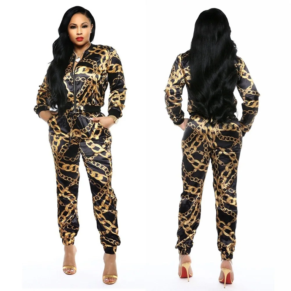 2019 New Women Chain Printed Zip Up Turn Down Neck Jackets Side Pockets Pencil Long Pants Suits Two Piece Set Tracksuits Outfits
2019 New Women Chain Printed Zip Up Turn Down Neck Jackets Side Pockets Pencil Long Pants Suits Two Piece Set Tracksuits Outfits