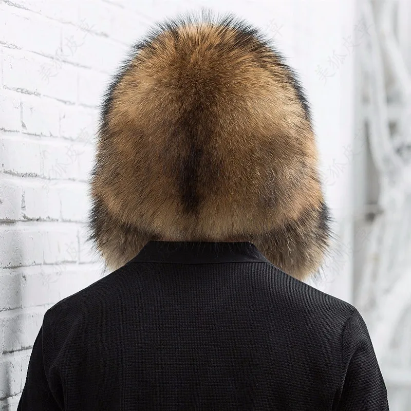 Natural Color Fur Hat Siberian Style Fur Hat Raccoon Full Ushanka Hat for middle-aged cotton cap Lei Feng hat Winter ha 5