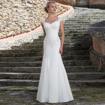 Well Designed Chiffon Sweetheart Cap Sleeves Lace Pleated Floor Length Sheath Bridal Wedding Dresses Romantic Mariage Dress
Well Designed Chiffon Sweetheart Cap Sleeves Lace Pleated Floor Length Sheath Bridal Wedding Dresses Romantic Mariage Dress