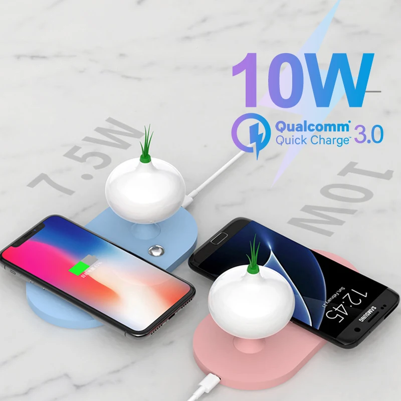 QI Беспроводное зарядное устройство с ночной лампой QC3.0 быстрая Беспроводная