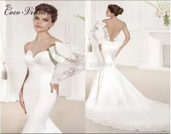Personality One Shoulder With Bow Satin Mermaid Wedding Dress Backless Custom Made Charming Lace Wedding Dresses W0331
Personality One Shoulder With Bow Satin Mermaid Wedding Dress Backless Custom Made Charming Lace Wedding Dresses W0331