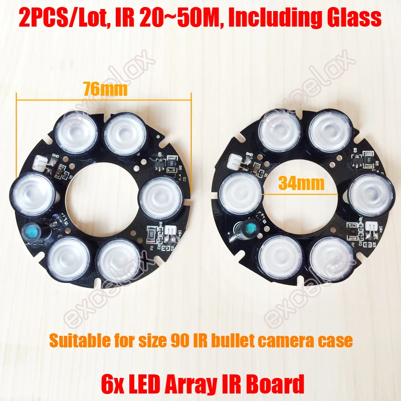 2PCS/Lot 6x Array LED IR 20-50 Meters DC12V Size 90 PCB Board 76x34mm Infrared Night Vision for CCTV Bullet Camera Case Casing
2PCS/Lot 6x Array LED IR 20-50 Meters DC12V Size 90 PCB Board 76x34mm Infrared Night Vision for CCTV Bullet Camera Case Casing