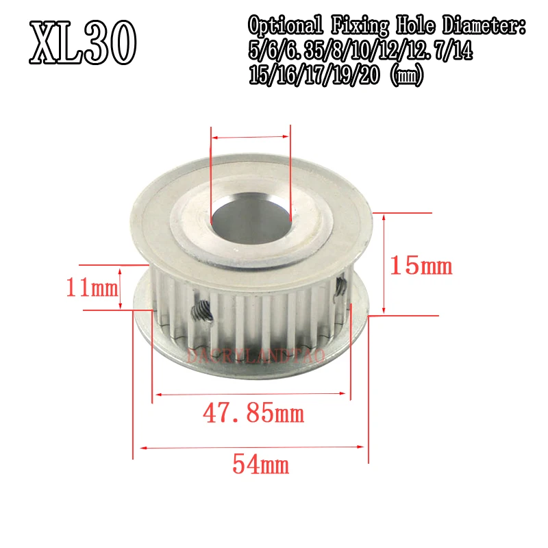 Double plane XL30 tooth Timing Pulley Width 11mm Fixed inner hole5/6/6.35/8/10/12/12.7/14/15/16/17/19/20 Synchronous Wheel Gear
Double plane XL30 tooth Timing Pulley Width 11mm Fixed inner hole5/6/6.35/8/10/12/12.7/14/15/16/17/19/20 Synchronous Wheel Gear