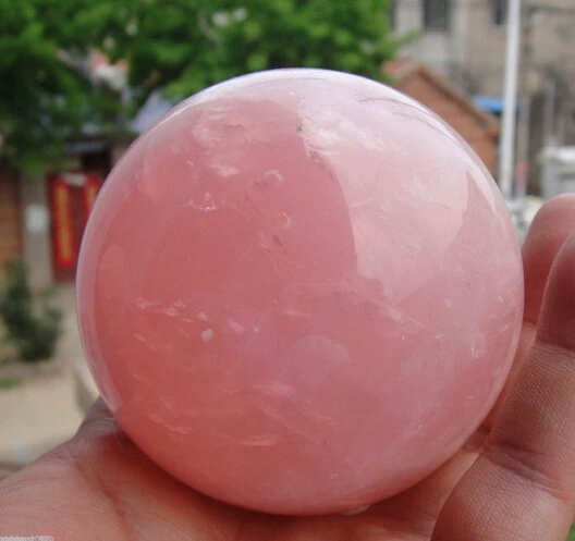 A 509NATURAL PRETTY Pink ROSE QUARTZ CRYSTAL SPHERE BALL HEALING 80MM stand (0601)
