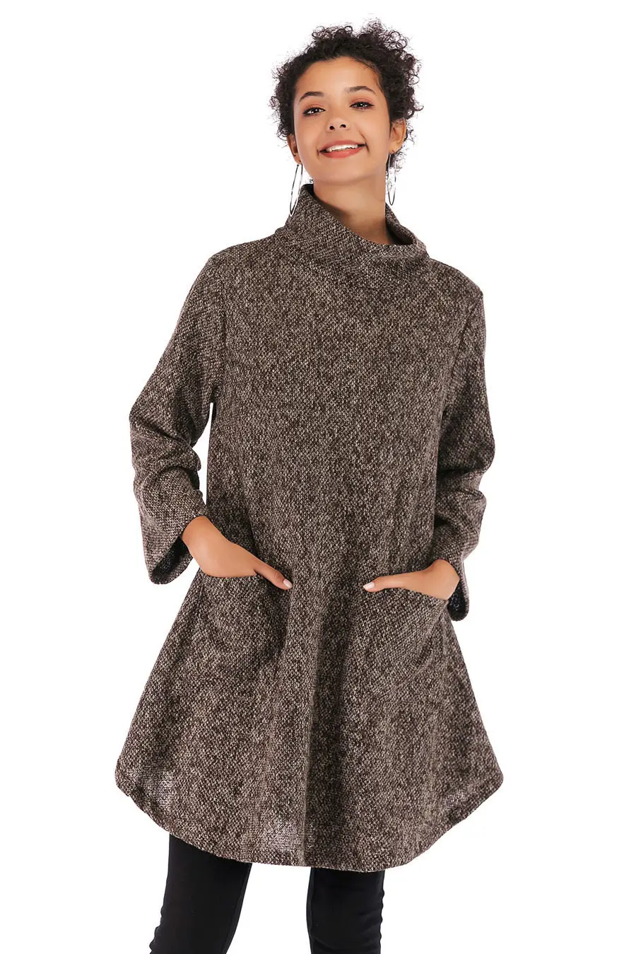 Gladiolus Loose Autumn Winter Women Sweater 2018 Long Sleeve Double Pocket Long Knitted Turtleneck Sweater Women Pullover Coats (15)