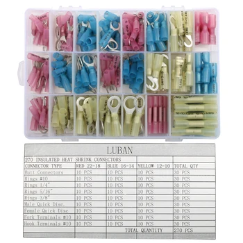 270PCS Heat Shrink Butt Electrical Crimp Terminals Wire Cable Connectors Butt Connectors Rings Male Female Fork Hook Kit RV 
270PCS Heat Shrink Butt Electrical Crimp Terminals Wire Cable Connectors Butt Connectors Rings Male Female Fork Hook Kit RV
