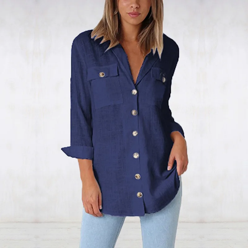 Womens Tops Fashion Sping Autumn Soild Color Shirt Ladies Casual Loose Long Sleeve Button V-neck Blouse Female Leisure Clothing
Womens Tops Fashion Sping Autumn Soild Color Shirt Ladies Casual Loose Long Sleeve Button V-neck Blouse Female Leisure Clothing