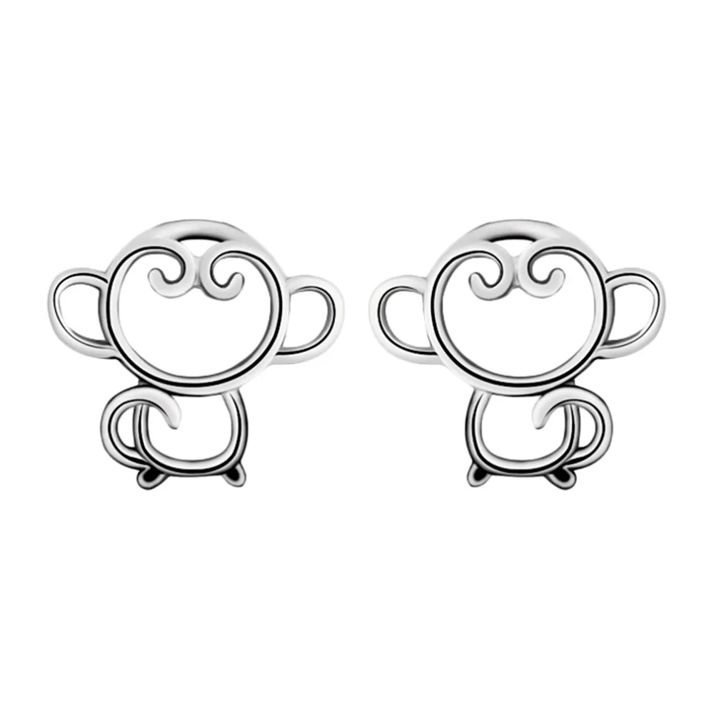 1Pair 925 Silver New Zodiac Monkey Pierced Earrings Jewelry Korean Version Personality Cute Animal Shape Stud Earrings