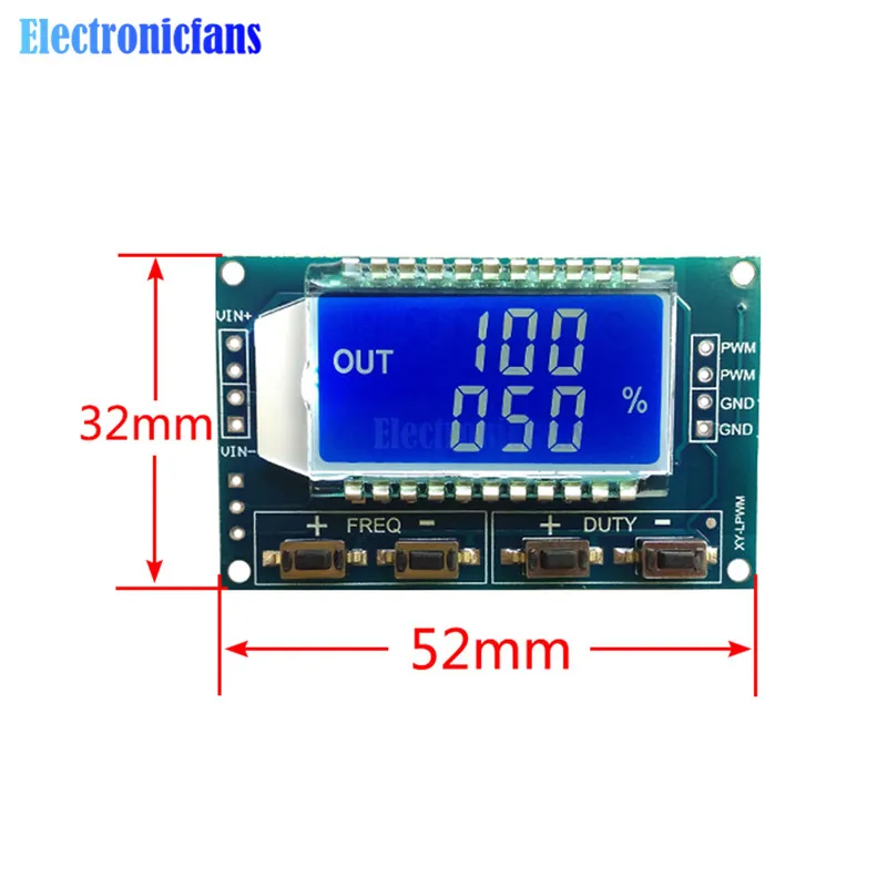 1Hz-150Khz 3.3V-30V PWM Pulse Frequency Duty Cycle Adjustable Signal Generator Digital LCD Display Module
1Hz-150Khz 3.3V-30V PWM Pulse Frequency Duty Cycle Adjustable Signal Generator Digital LCD Display Module