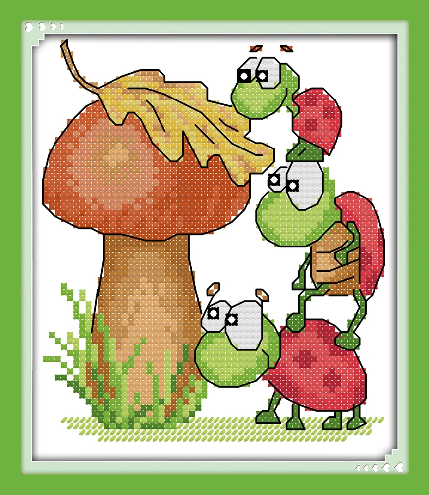 Mushroom and the tortoises cross stitch kit 14ct 11ct count pre print fabric canvas embroidery DIY handmade needlework plus | Дом и сад