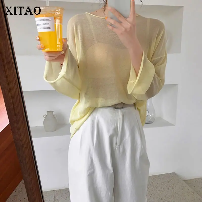 Свитер XITAO Женский корейский модный тонкий с отверстиями из ледяного шелка 2019 |