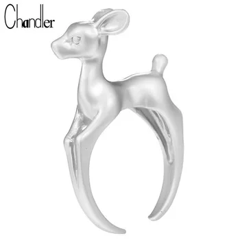 Big Promotion Silver Gold Plating 3D Bambee Deer Anlter Ring Animal Open Jewelry For Women Knuckle Finger Anillos Fine Jesery