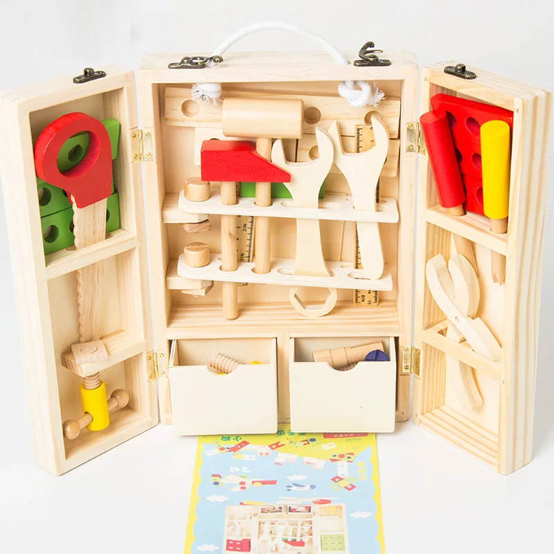 Фото Children Pretend Play Toy DIY Wooden Child Carpenter Construction Tool Box Boy Model Building Kits Gift For | Игрушки и хобби