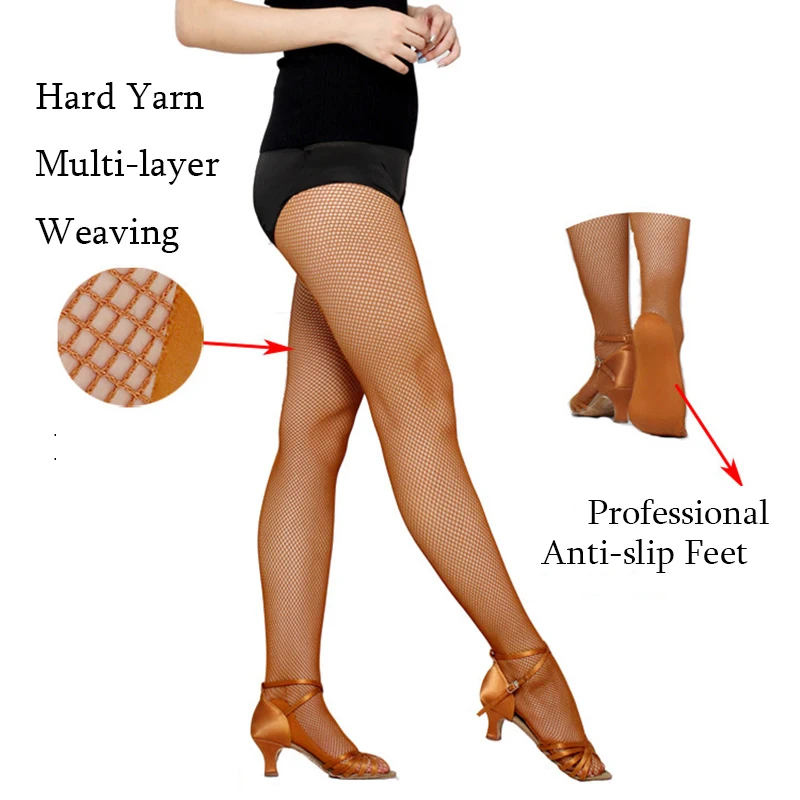 Brand-Girls-Women-Professional-Fishnet-Tight-For-Latin-Ballroom-Dance-Hard-Yarn-Elastic-Black-Caramel-Latin
