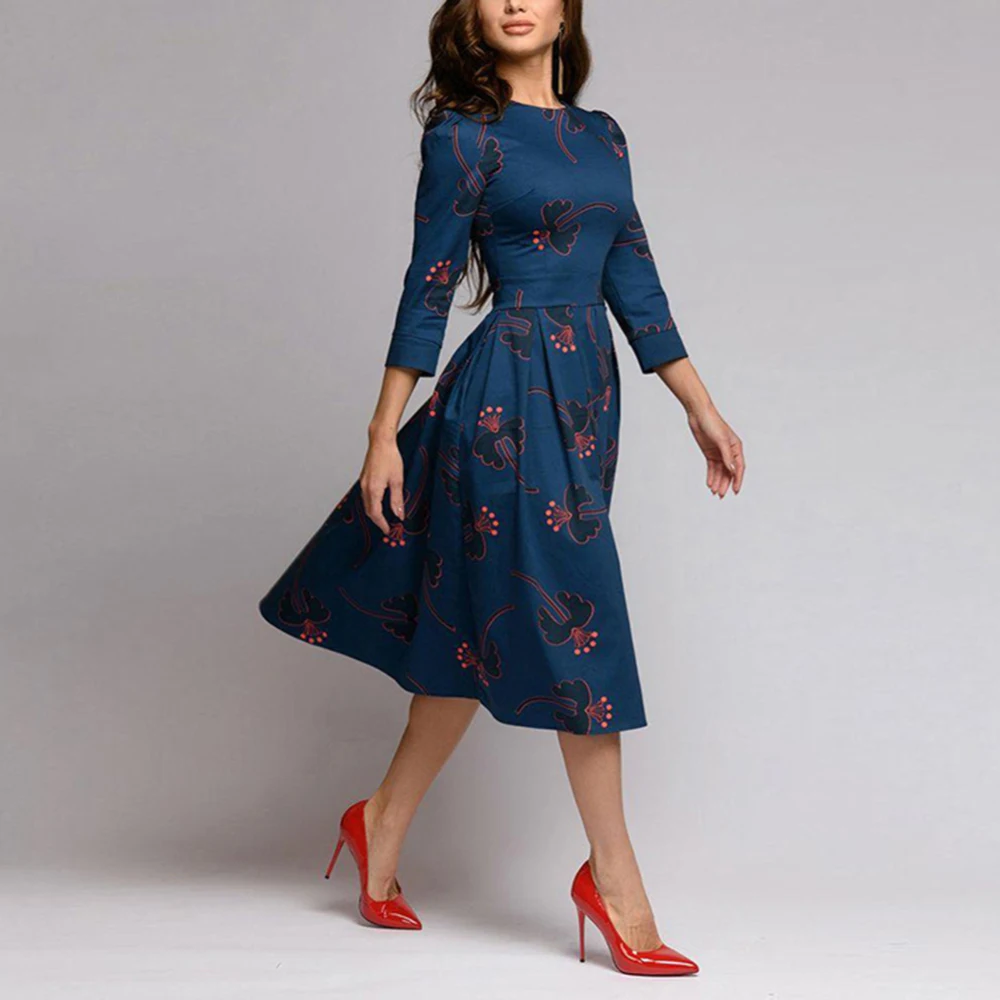 Women Spring Summer 3/4 Sleeves Floral Printed Folds Round Neck A-line Dress Casual Retro Elegent Party Tight waist dance dress
Women Spring Summer 3/4 Sleeves Floral Printed Folds Round Neck A-line Dress Casual Retro Elegent Party Tight waist dance dress