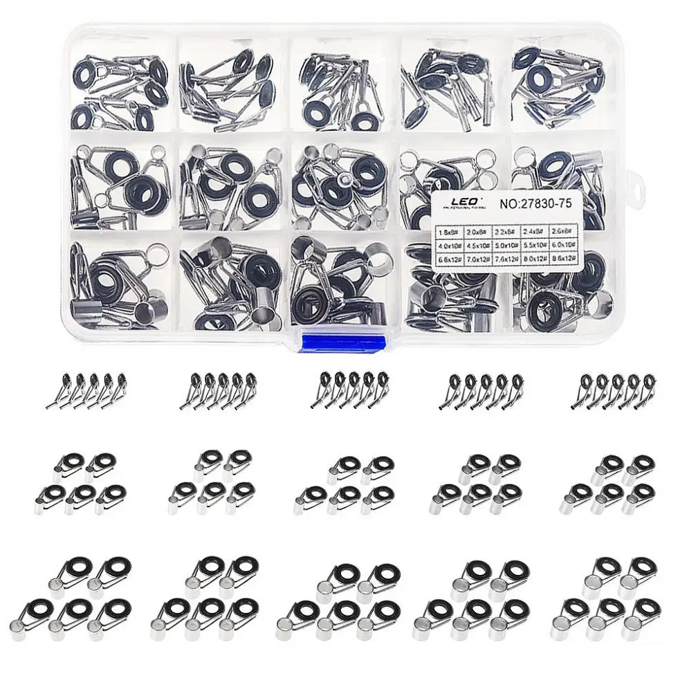 75pcs/lot 15 Sizes Telescopic Fishing Rod Guides Ceramics & Iron Circle Fishing Rod Accessories Repair Tool with Box
75pcs/lot 15 Sizes Telescopic Fishing Rod Guides Ceramics & Iron Circle Fishing Rod Accessories Repair Tool with Box