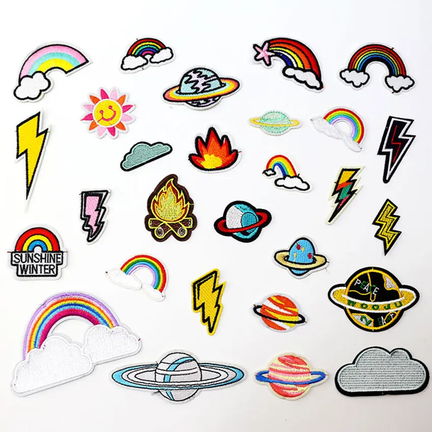 lightning fire embroidery applique Rainbow Flying saucer small patches badge lron on sewing for t-shirt decoration accessories
lightning fire embroidery applique Rainbow Flying saucer small patches badge lron on sewing for t-shirt decoration accessories
