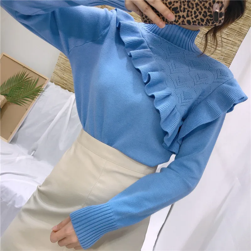 Ruffle Women Sweater Solid Knitted Female Pullover 2019 Autumn Winter New Fashion Sueter Mujer G64
Ruffle Women Sweater Solid Knitted Female Pullover 2019 Autumn Winter New Fashion Sueter Mujer G64